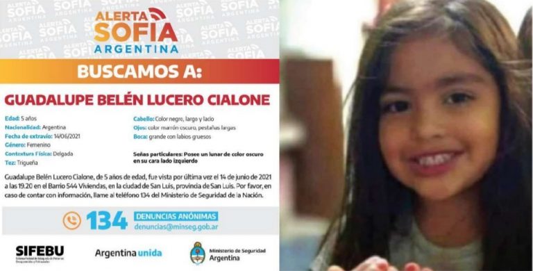 Está en ‘Alerta Sofía’ Guadalupe Belén Lucero Cialone