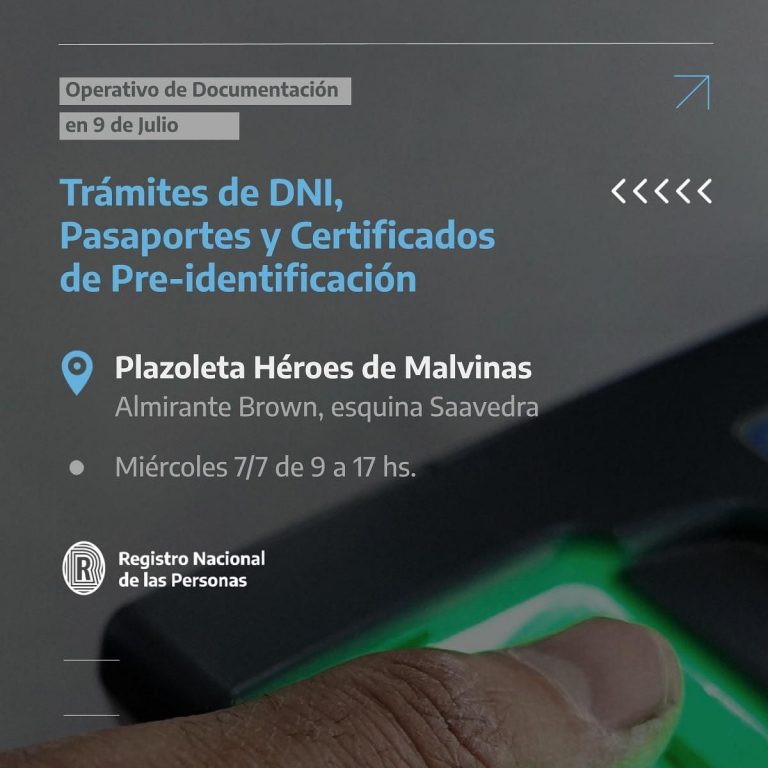 En Barrios Unidos de Nueve de Julio se podrán tramitar DNI, Pasaportes y otros trámites