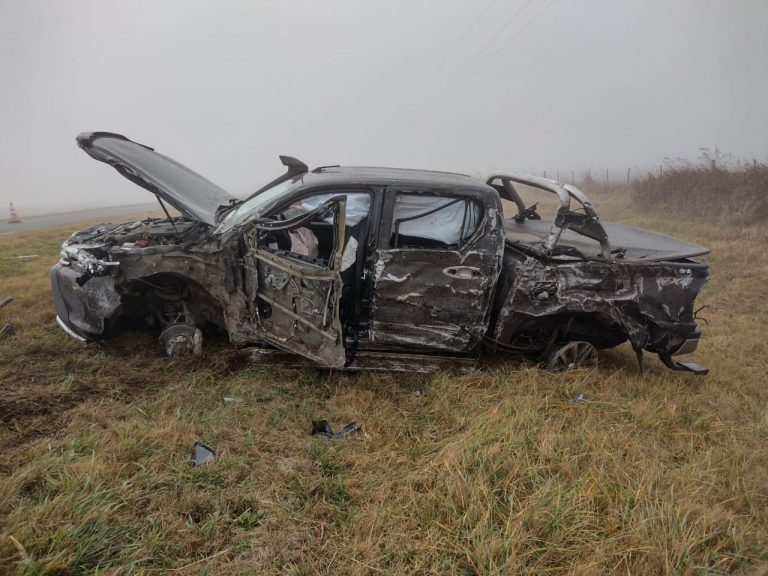 Accidente vial en Ruta Nacional 5 donde tres vehículos estuvieron involucrados