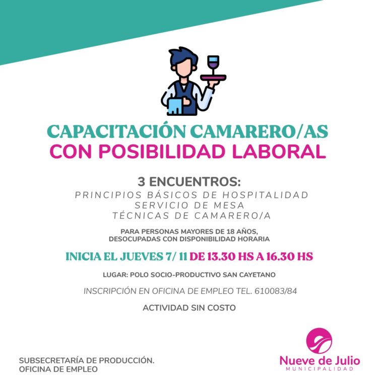 Capacitación gratuita para Camareros con oportunidades laborales